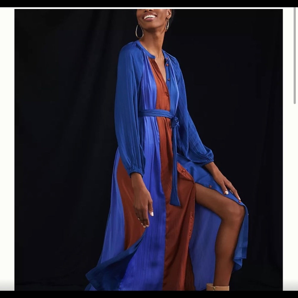 Maeve blue and cognac dress
